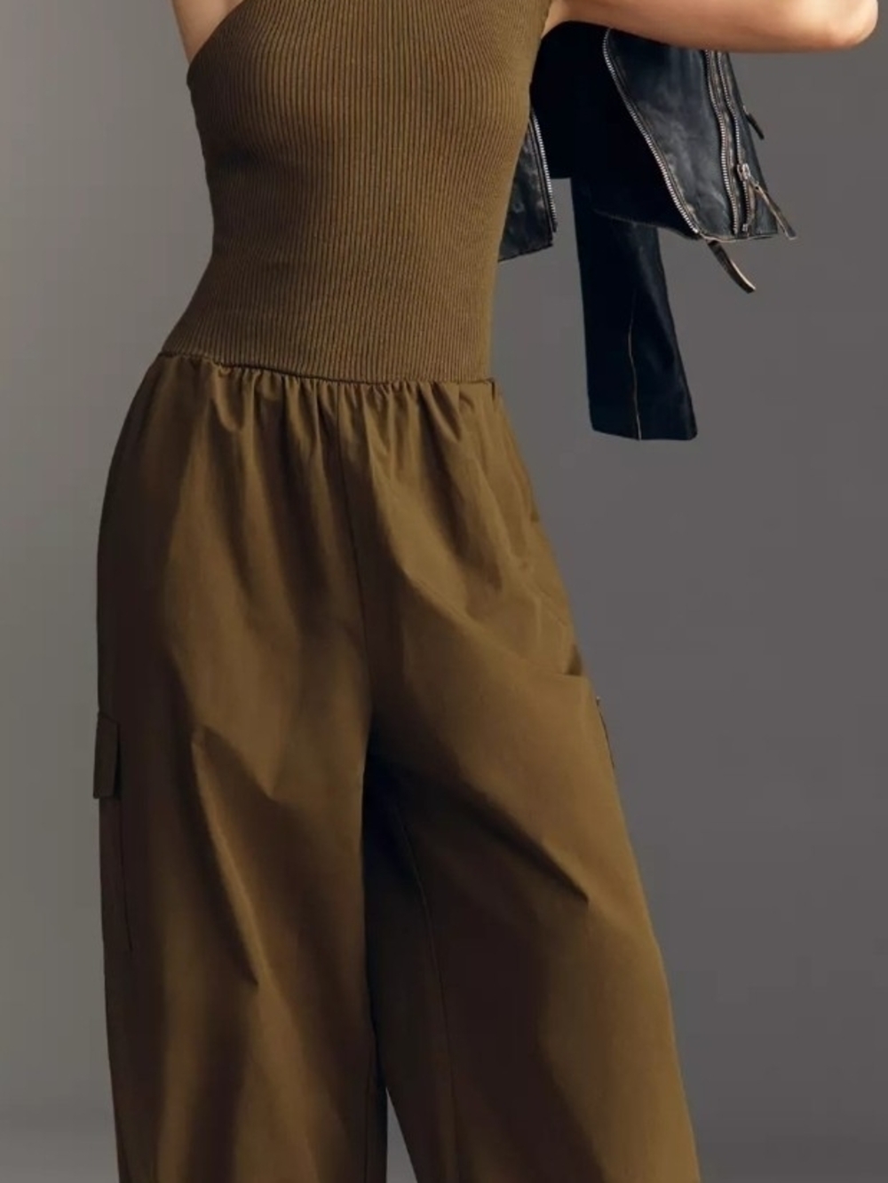 Anthropologie Olive One-Shoulder Knit Jumpsuit - Picture 6 of 7